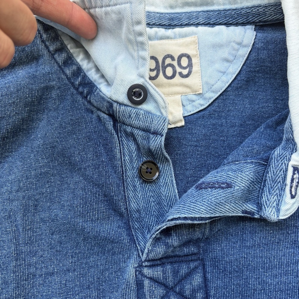 Gap Rugby Shirt Mens Large Tall Blue Indigo Denim Polo Distressed Faded Grunge - Picture 4 of 11